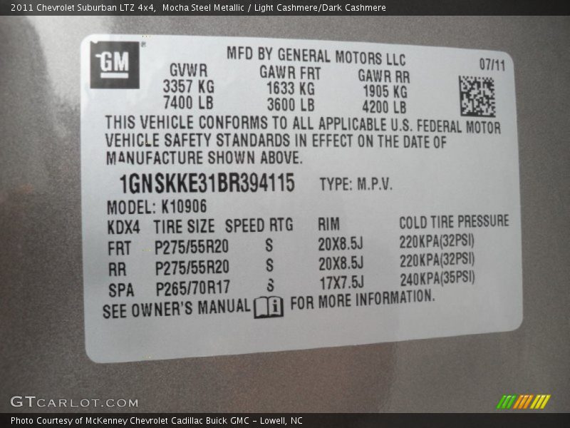 Mocha Steel Metallic / Light Cashmere/Dark Cashmere 2011 Chevrolet Suburban LTZ 4x4