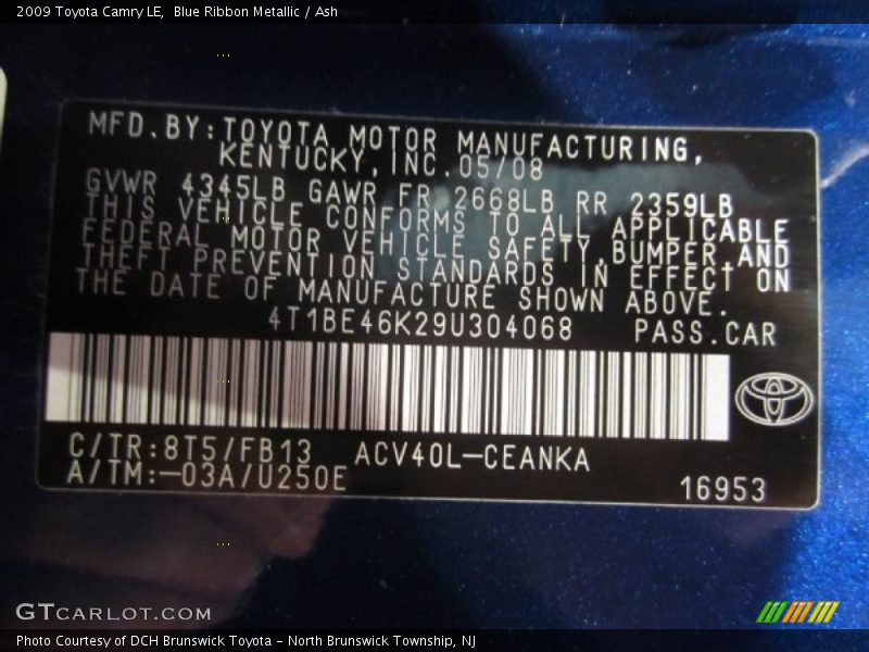 Blue Ribbon Metallic / Ash 2009 Toyota Camry LE