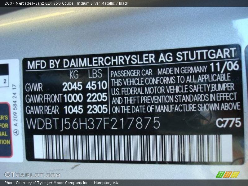 Iridium Silver Metallic / Black 2007 Mercedes-Benz CLK 350 Coupe