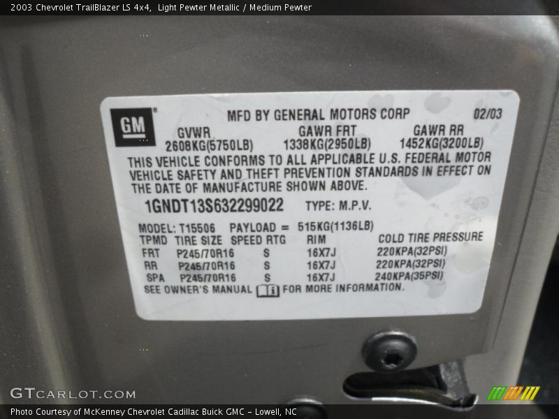 Light Pewter Metallic / Medium Pewter 2003 Chevrolet TrailBlazer LS 4x4