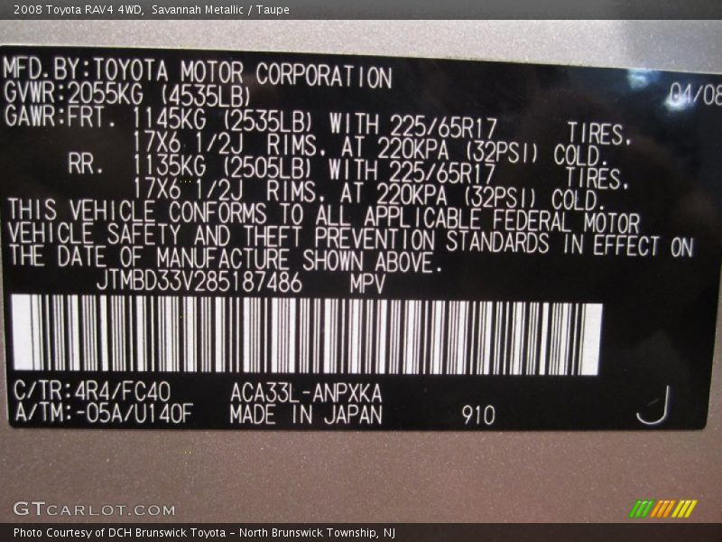 Savannah Metallic / Taupe 2008 Toyota RAV4 4WD