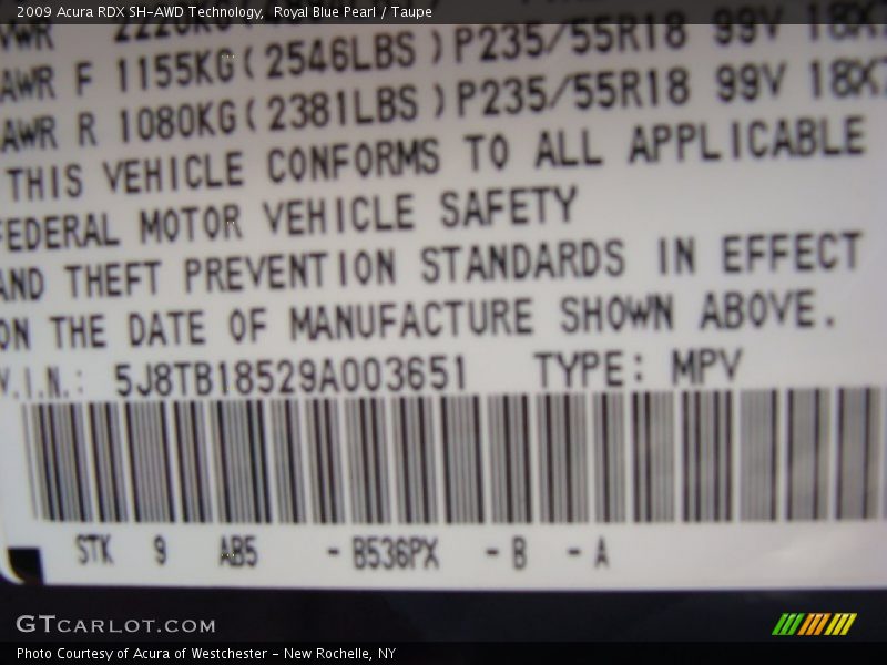 Royal Blue Pearl / Taupe 2009 Acura RDX SH-AWD Technology