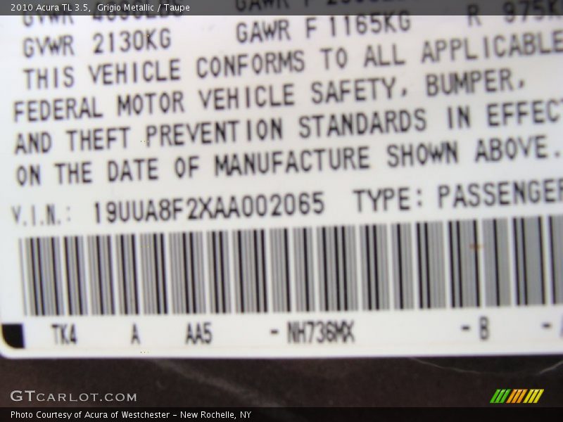 Grigio Metallic / Taupe 2010 Acura TL 3.5