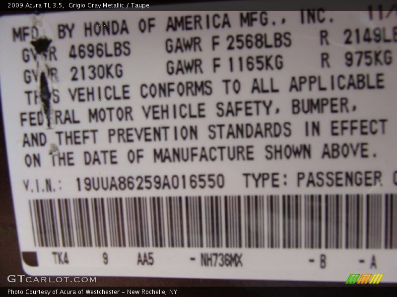 Grigio Gray Metallic / Taupe 2009 Acura TL 3.5