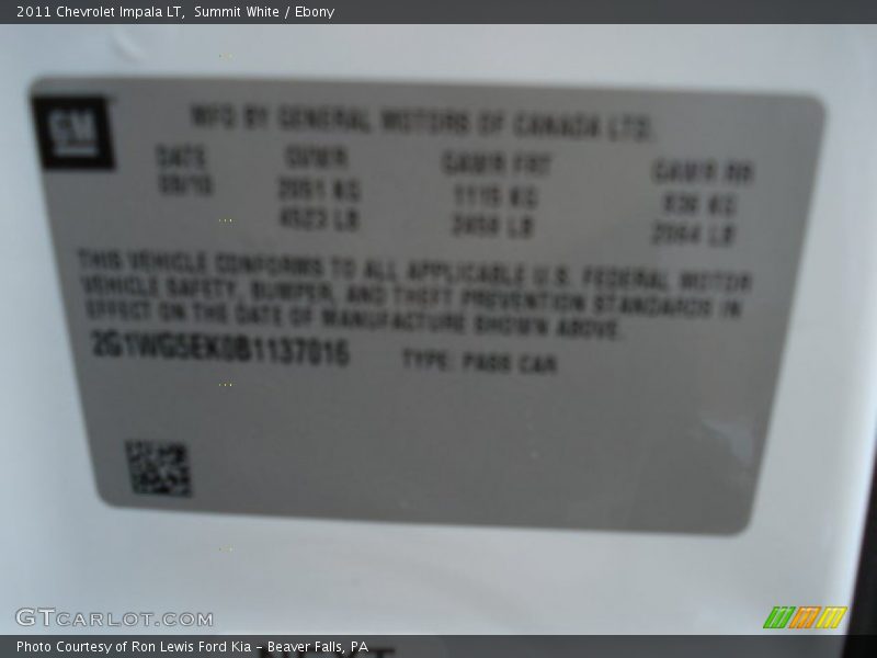 Summit White / Ebony 2011 Chevrolet Impala LT