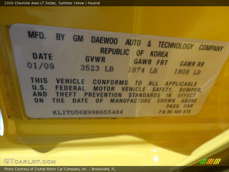 Summer Yellow / Neutral 2009 Chevrolet Aveo LT Sedan