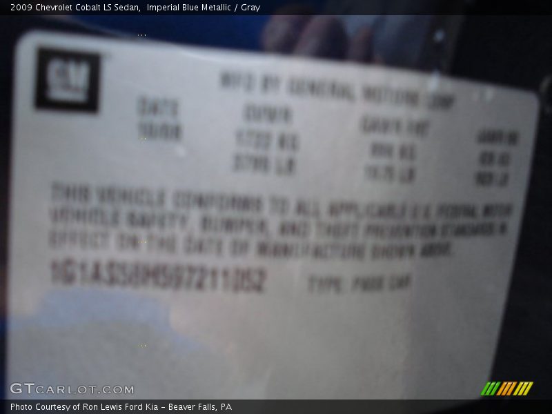 Imperial Blue Metallic / Gray 2009 Chevrolet Cobalt LS Sedan