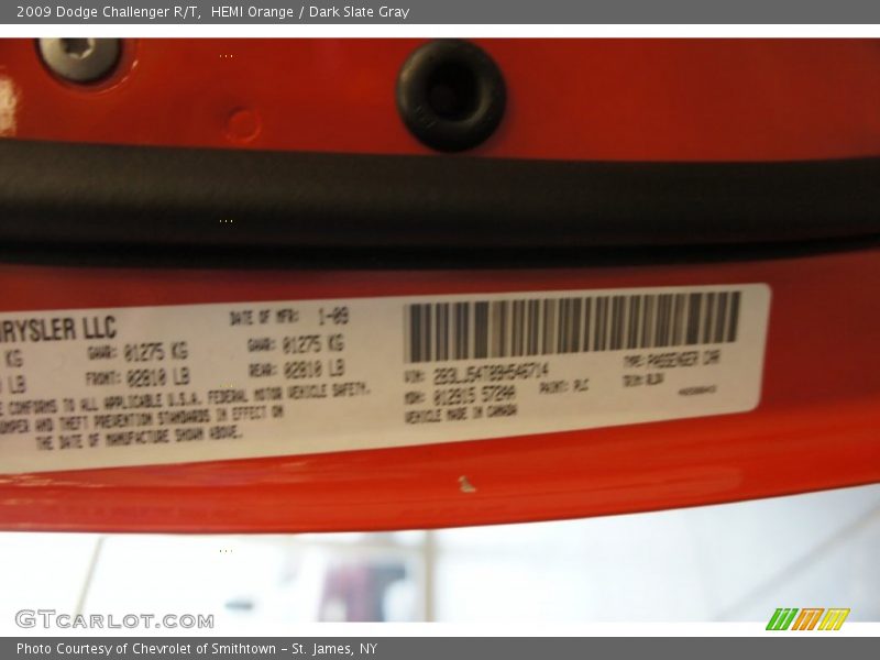 2009 Challenger R/T HEMI Orange Color Code PLC