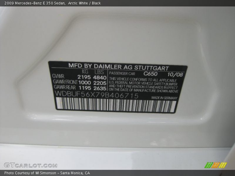 Arctic White / Black 2009 Mercedes-Benz E 350 Sedan