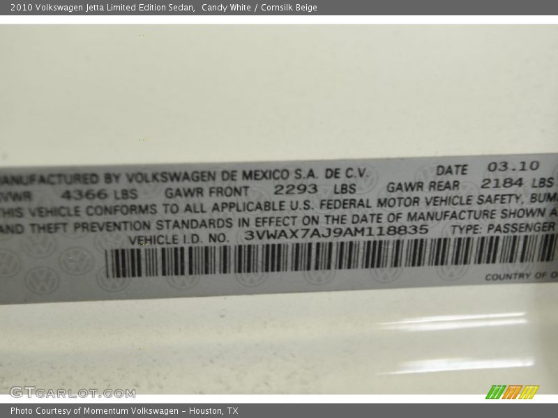 Candy White / Cornsilk Beige 2010 Volkswagen Jetta Limited Edition Sedan