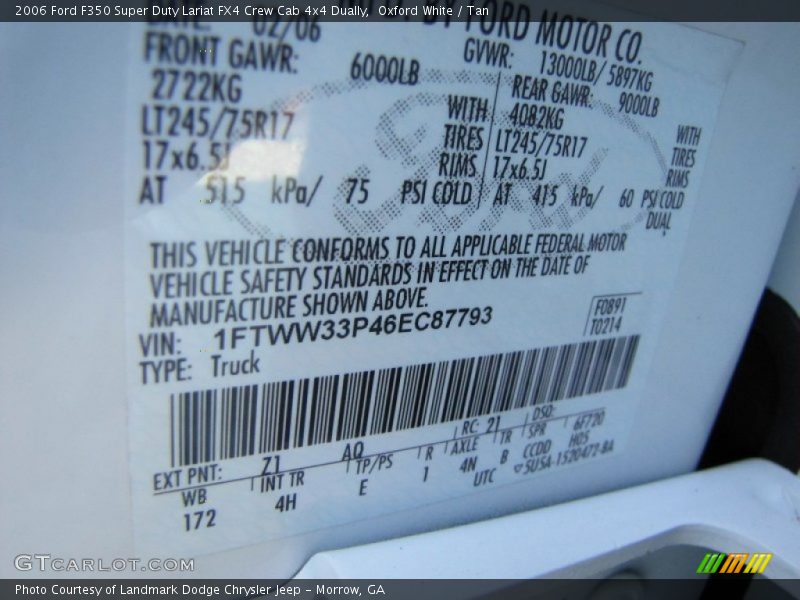 Oxford White / Tan 2006 Ford F350 Super Duty Lariat FX4 Crew Cab 4x4 Dually