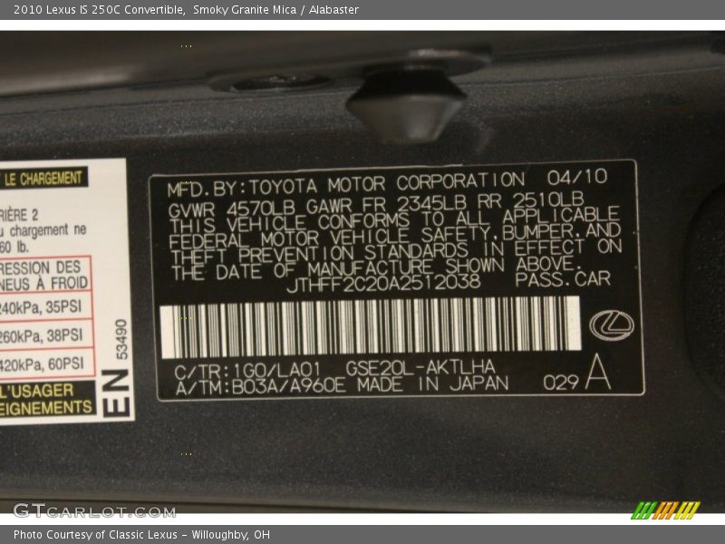 Smoky Granite Mica / Alabaster 2010 Lexus IS 250C Convertible