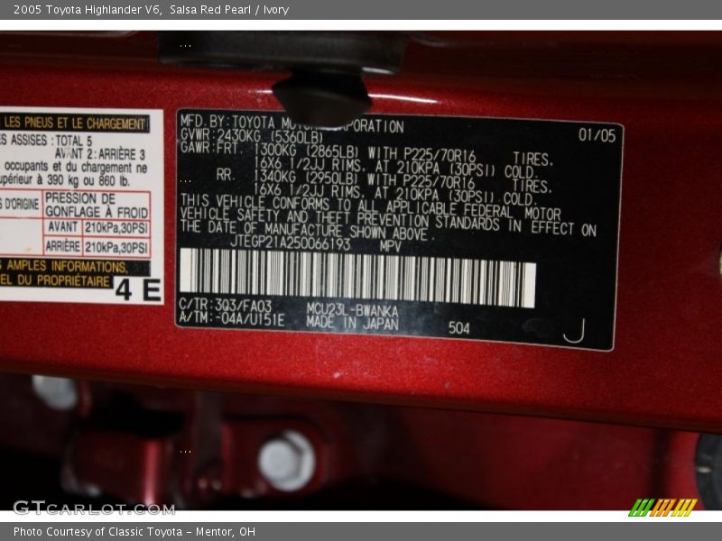 Salsa Red Pearl / Ivory 2005 Toyota Highlander V6