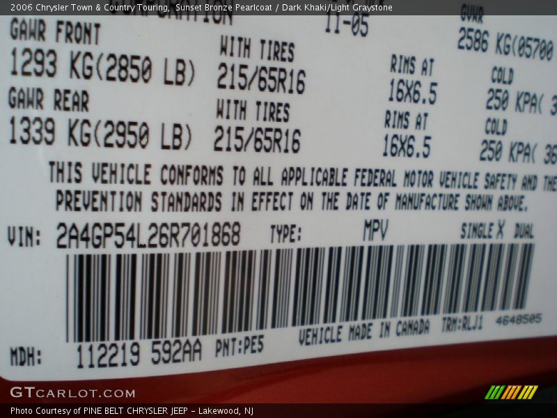Sunset Bronze Pearlcoat / Dark Khaki/Light Graystone 2006 Chrysler Town & Country Touring