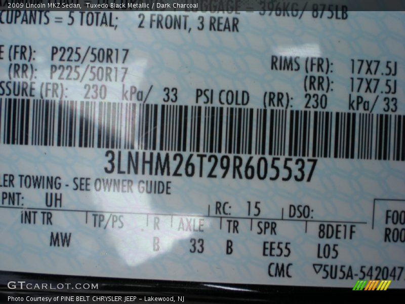 Tuxedo Black Metallic / Dark Charcoal 2009 Lincoln MKZ Sedan