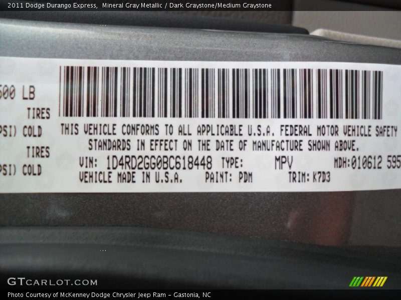 Mineral Gray Metallic / Dark Graystone/Medium Graystone 2011 Dodge Durango Express