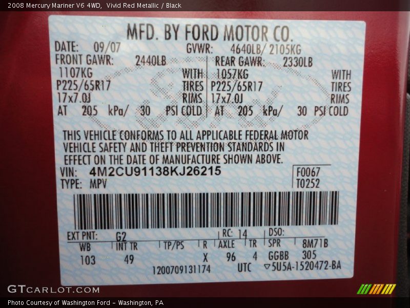 Vivid Red Metallic / Black 2008 Mercury Mariner V6 4WD