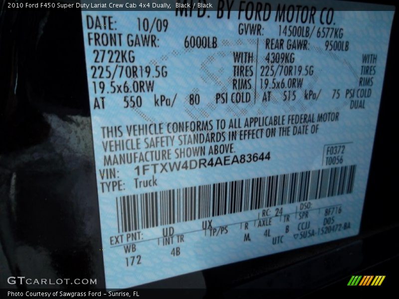 2010 F450 Super Duty Lariat Crew Cab 4x4 Dually Black Color Code UD