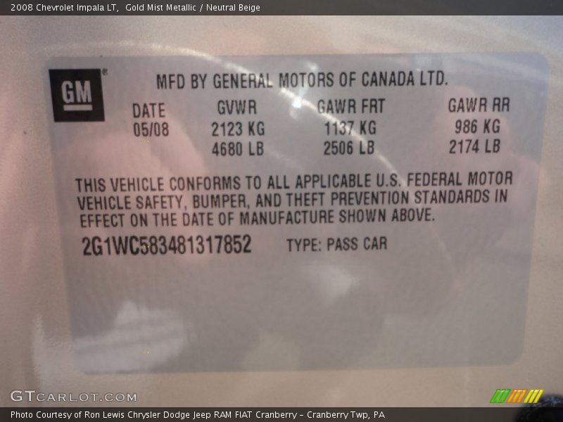 Gold Mist Metallic / Neutral Beige 2008 Chevrolet Impala LT