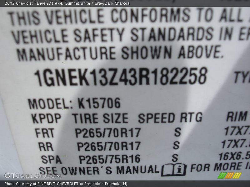 Summit White / Gray/Dark Charcoal 2003 Chevrolet Tahoe Z71 4x4
