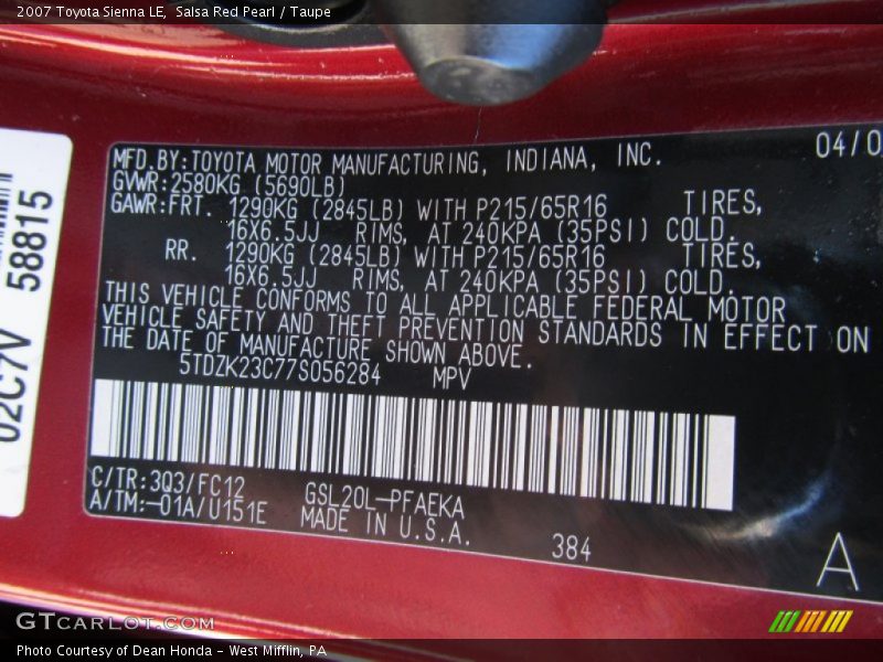 Salsa Red Pearl / Taupe 2007 Toyota Sienna LE