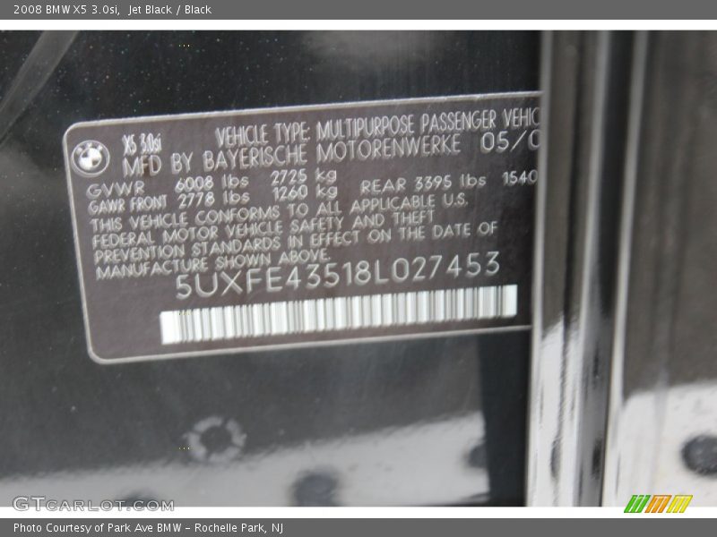 Jet Black / Black 2008 BMW X5 3.0si