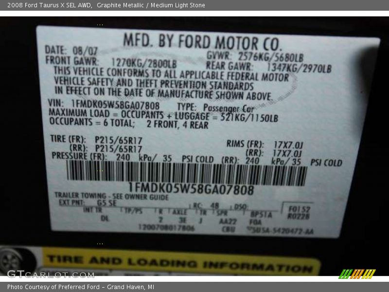 Graphite Metallic / Medium Light Stone 2008 Ford Taurus X SEL AWD