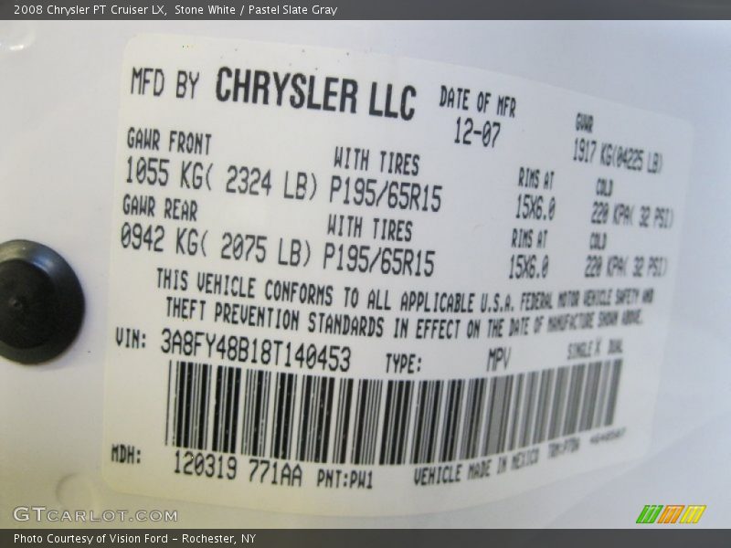 Stone White / Pastel Slate Gray 2008 Chrysler PT Cruiser LX