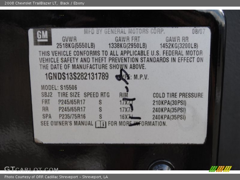 Black / Ebony 2008 Chevrolet TrailBlazer LT