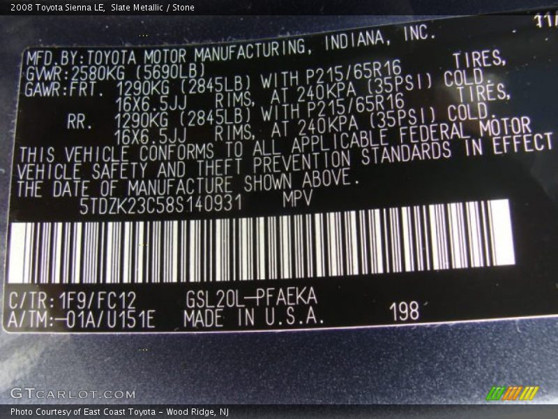 Slate Metallic / Stone 2008 Toyota Sienna LE