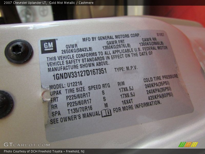 Gold Mist Metallic / Cashmere 2007 Chevrolet Uplander LT