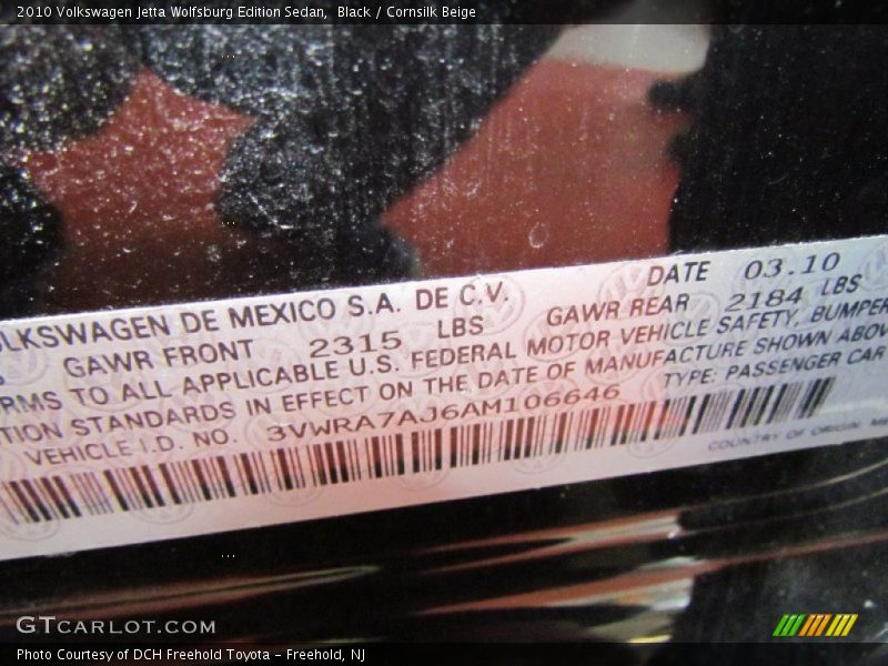 Black / Cornsilk Beige 2010 Volkswagen Jetta Wolfsburg Edition Sedan