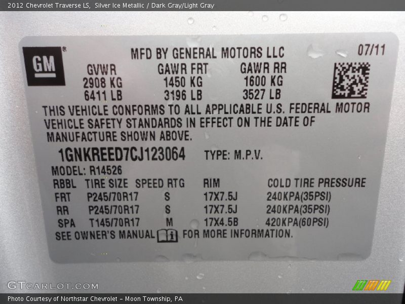 Info Tag of 2012 Traverse LS