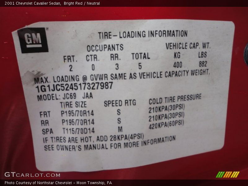 Bright Red / Neutral 2001 Chevrolet Cavalier Sedan