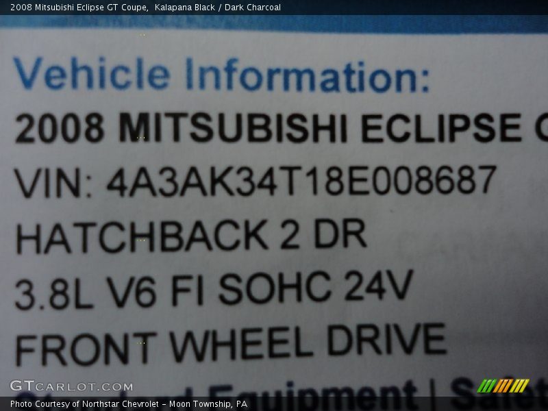 Kalapana Black / Dark Charcoal 2008 Mitsubishi Eclipse GT Coupe