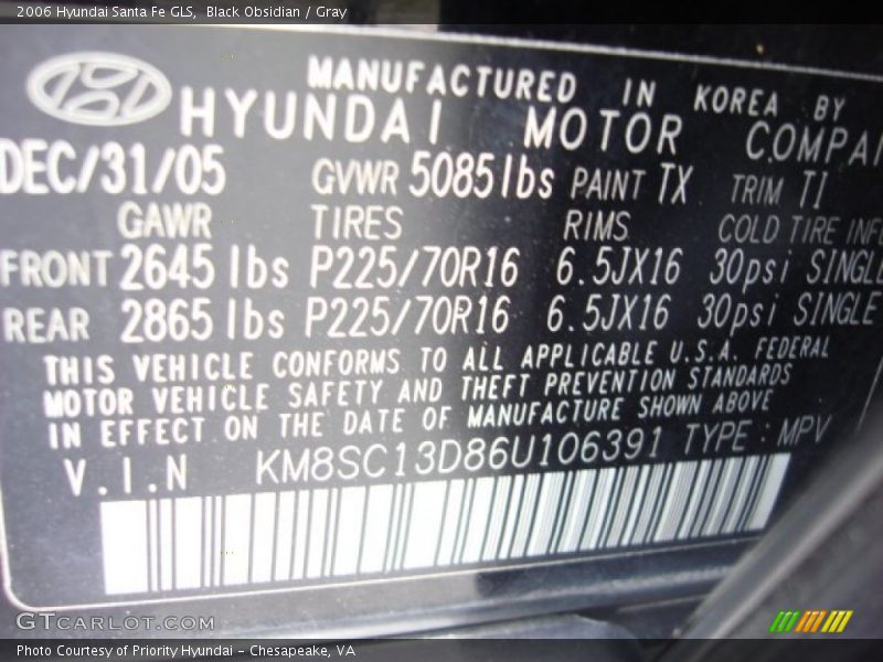 Black Obsidian / Gray 2006 Hyundai Santa Fe GLS