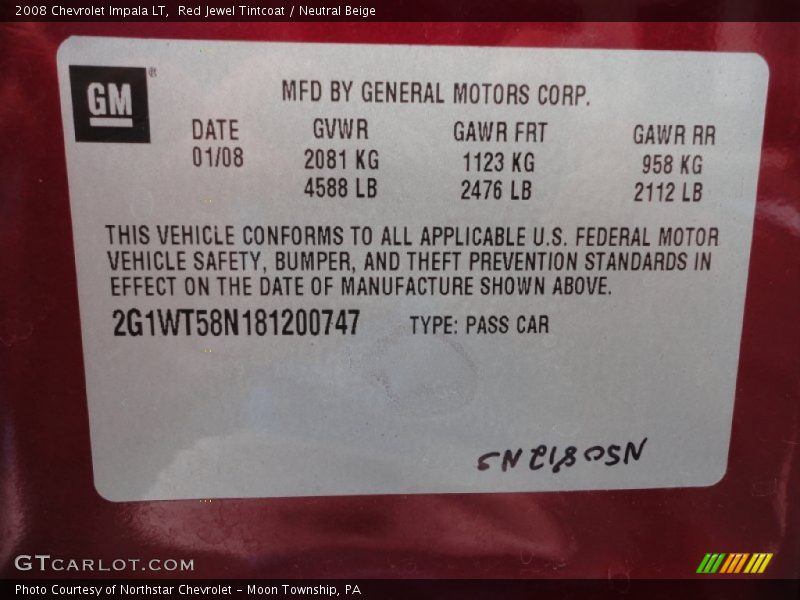 Red Jewel Tintcoat / Neutral Beige 2008 Chevrolet Impala LT