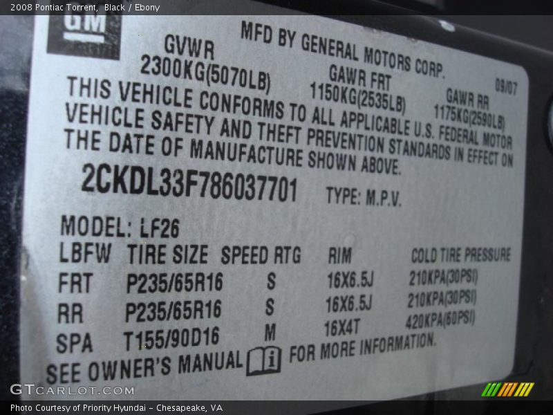 Black / Ebony 2008 Pontiac Torrent
