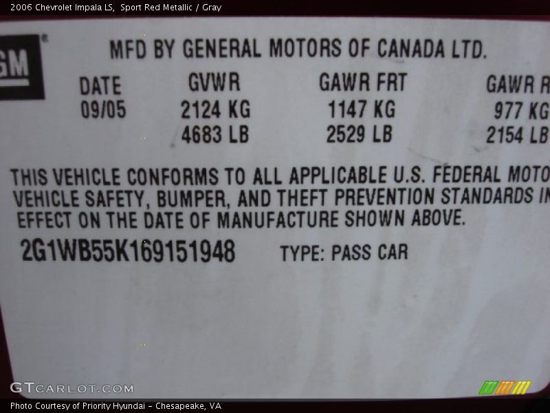Sport Red Metallic / Gray 2006 Chevrolet Impala LS