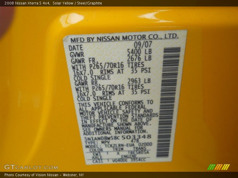 Solar Yellow / Steel/Graphite 2008 Nissan Xterra S 4x4