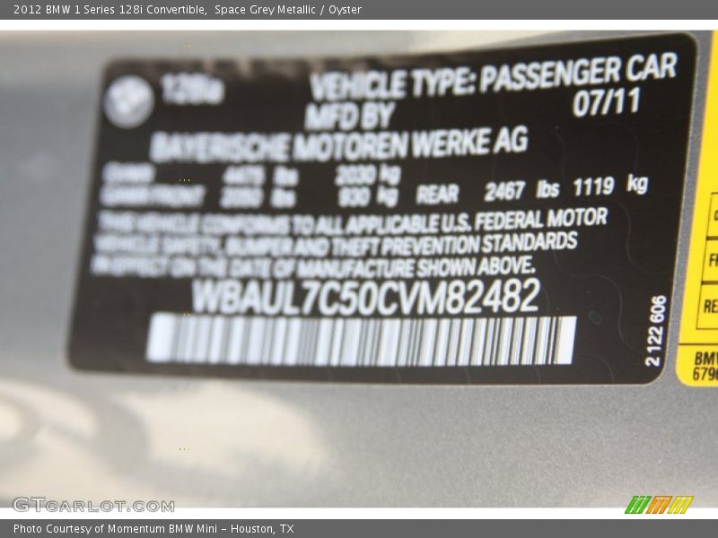 Space Grey Metallic / Oyster 2012 BMW 1 Series 128i Convertible