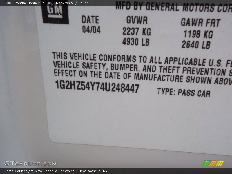 Ivory White / Taupe 2004 Pontiac Bonneville GXP
