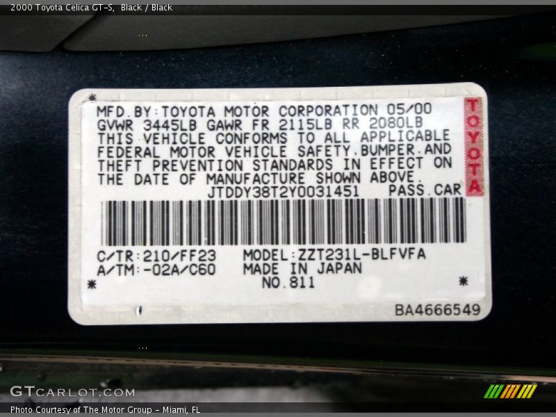 Black / Black 2000 Toyota Celica GT-S