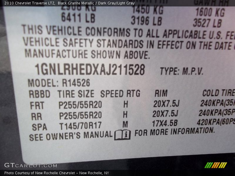 Black Granite Metallic / Dark Gray/Light Gray 2010 Chevrolet Traverse LTZ