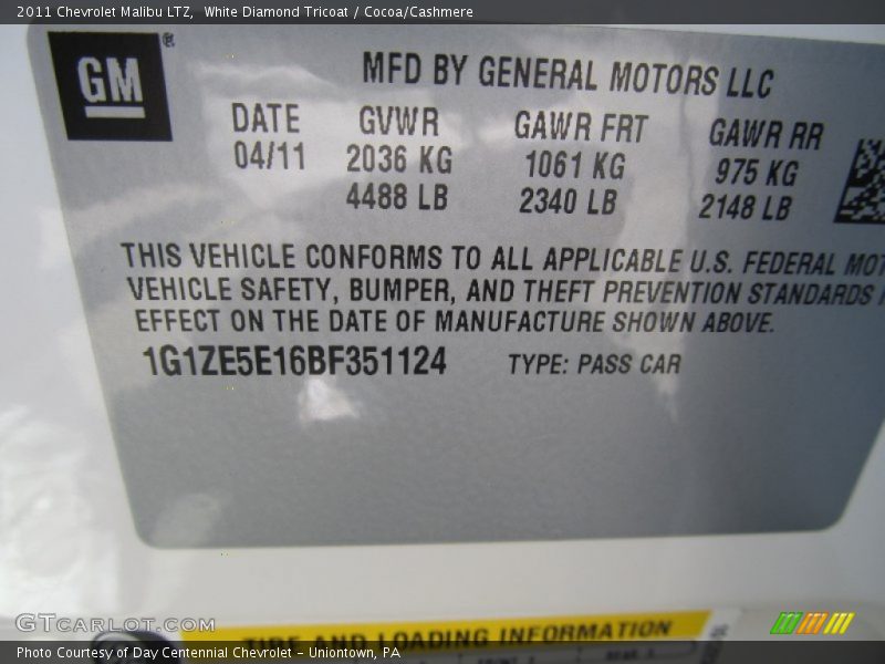 White Diamond Tricoat / Cocoa/Cashmere 2011 Chevrolet Malibu LTZ