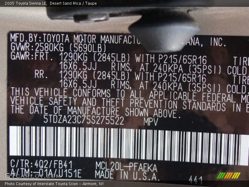 Desert Sand Mica / Taupe 2005 Toyota Sienna LE