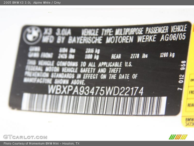 Alpine White / Grey 2005 BMW X3 3.0i