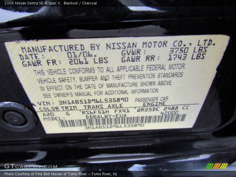Blackout / Charcoal 2006 Nissan Sentra SE-R Spec V