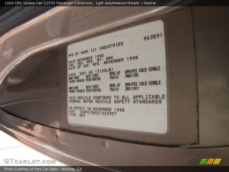 Light Autumnwood Metallic / Neutral 1999 GMC Savana Van G1500 Passenger Conversion