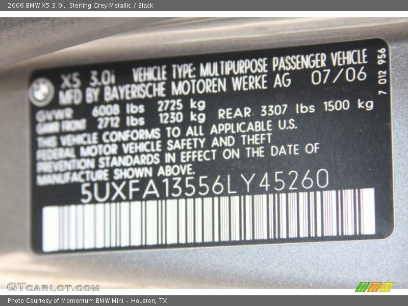 Sterling Grey Metallic / Black 2006 BMW X5 3.0i